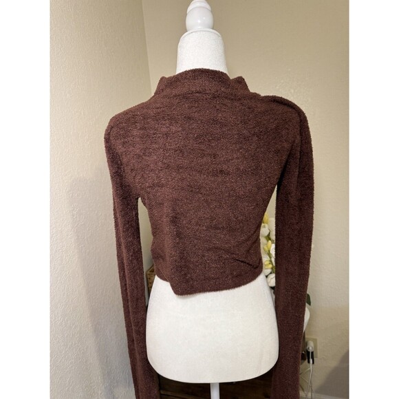 Double zero fuzzy soft long sleeve sweater shirt Brown large Mock Neck - Picture 2 of 8